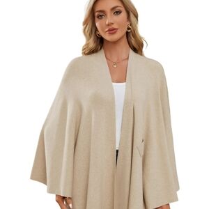 Puli Beige Open-Front Poncho Sweater